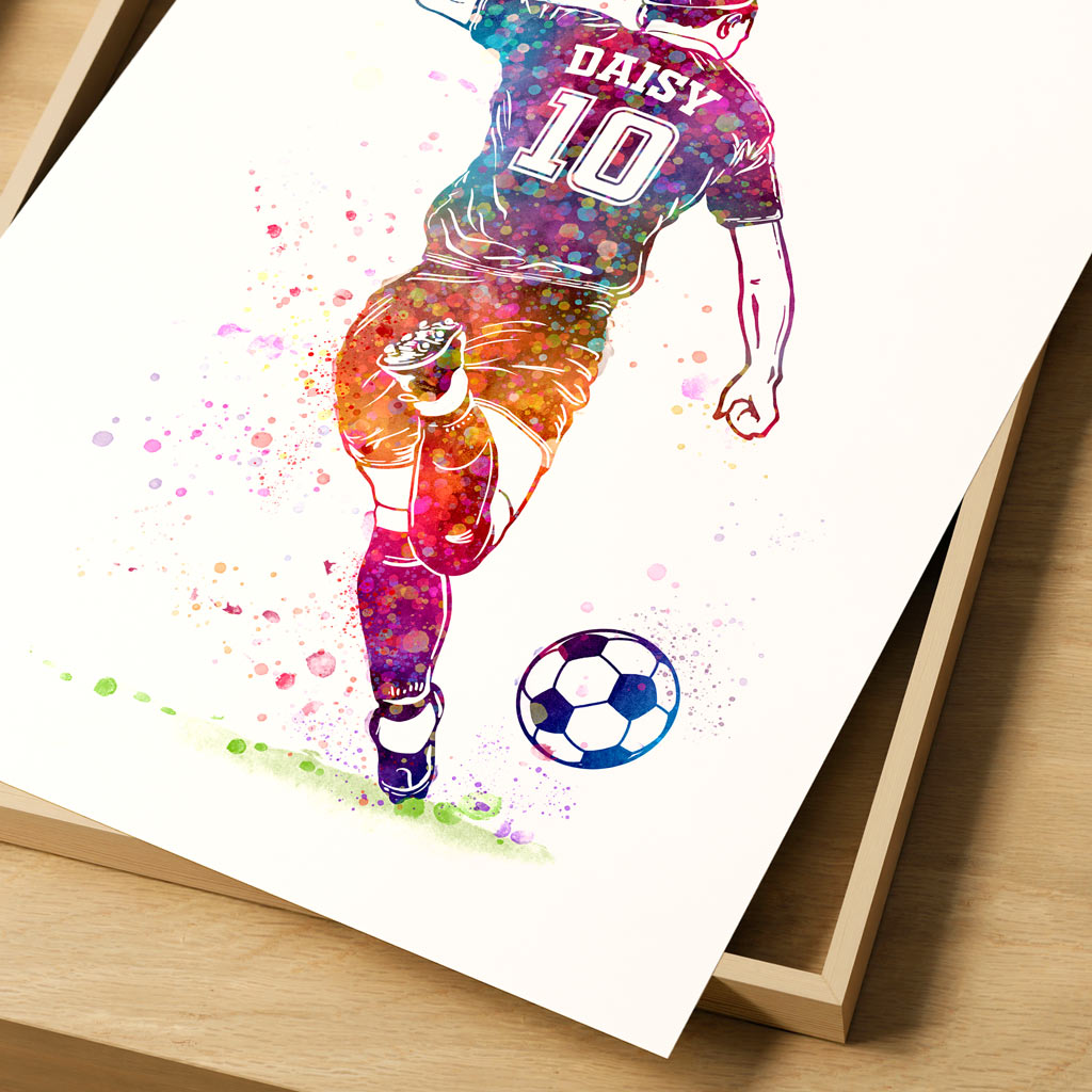 Girls Personalised Football Print – Custom Name & Number ‘Match Winner’