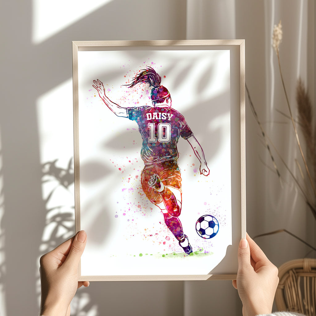 Girls Personalised Football Print – Custom Name & Number ‘Match Winner’