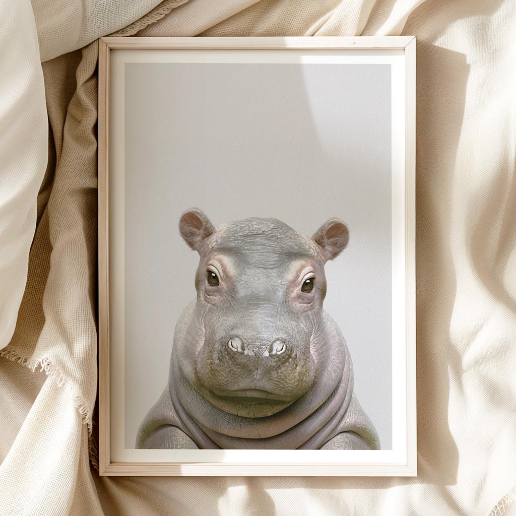 Hippo Nursery Print - Friendly Safari Animal Wall Art for Nurseries