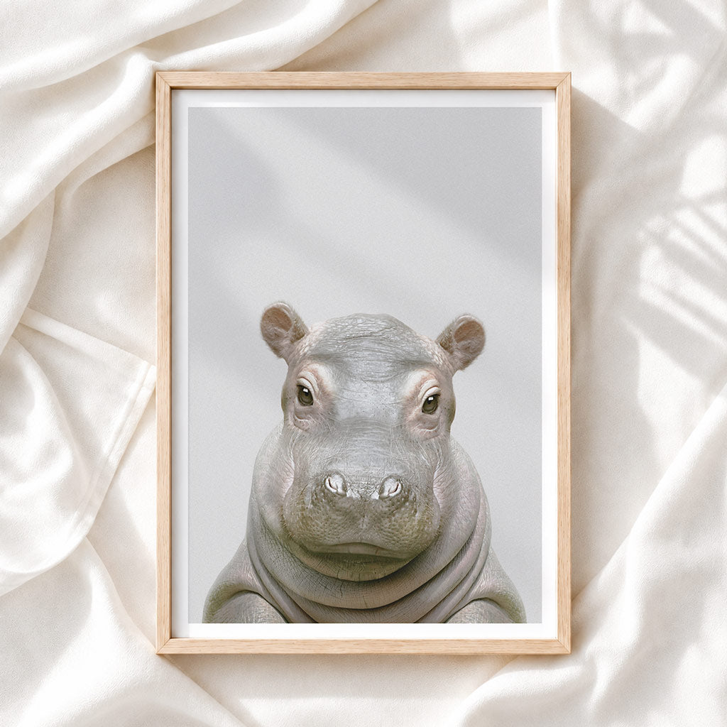 Hippo Nursery Print - Friendly Safari Animal Wall Art for Nurseries