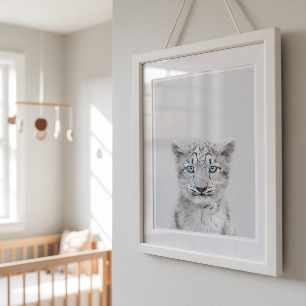 Snow Leopard Nursery Print - Rare Mountain Animal Artwork for Nurseries