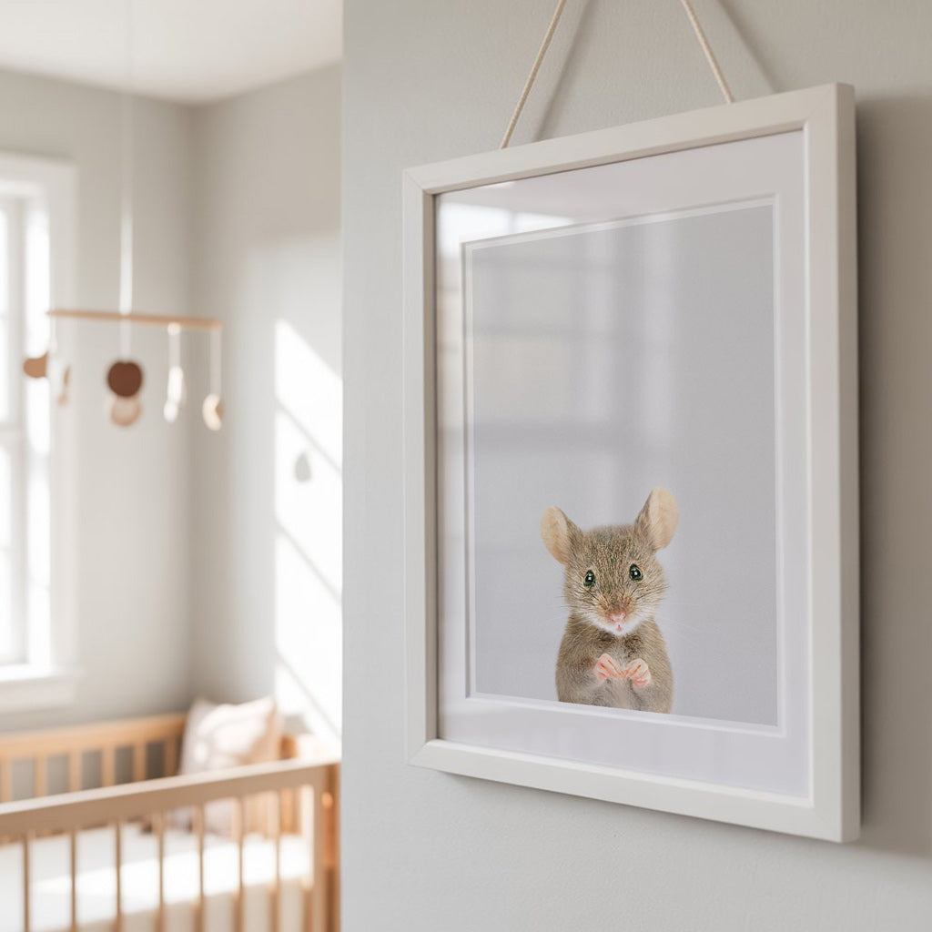 Wood Mouse Nursery Print - Tiny Woodland Animal Artwork for Nurseries