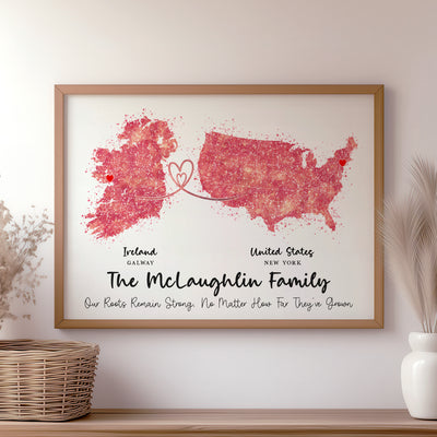 Personalised Two Location Map Print v2.1