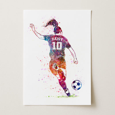 Girls Personalised Football Print – Custom Name & Number ‘Match Winner’