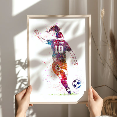 Girls Personalised Football Print – Custom Name & Number ‘Match Winner’