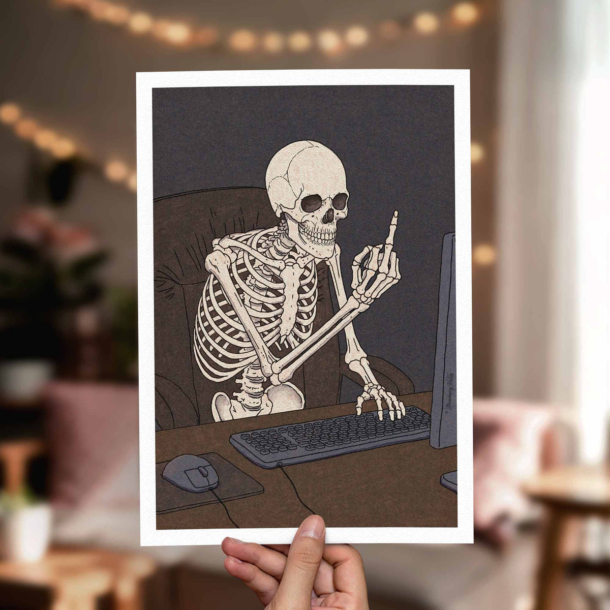 Living the Dream | Skeleton Art Print | Sarcastic Work Gift