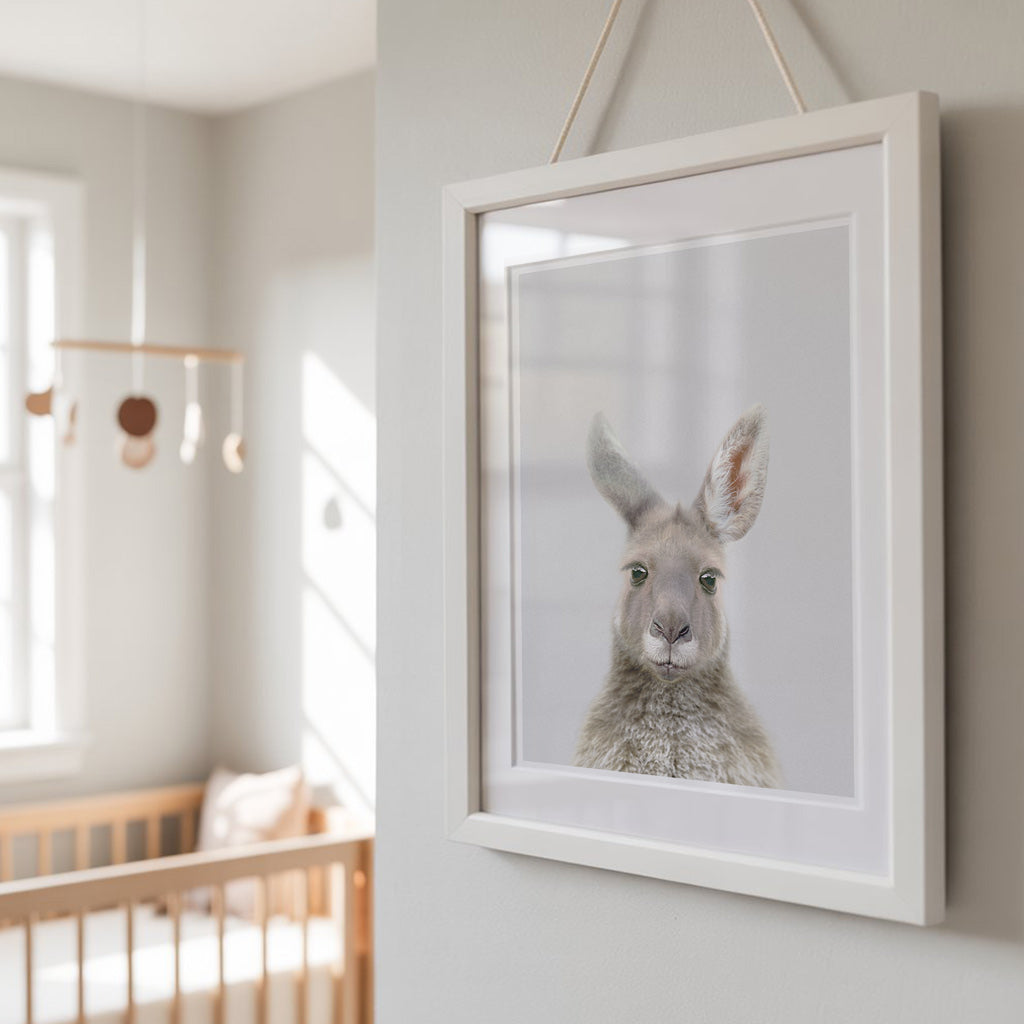 Young Kangaroo Nursery Print - Playful Australian Animal Wall Art for Kids