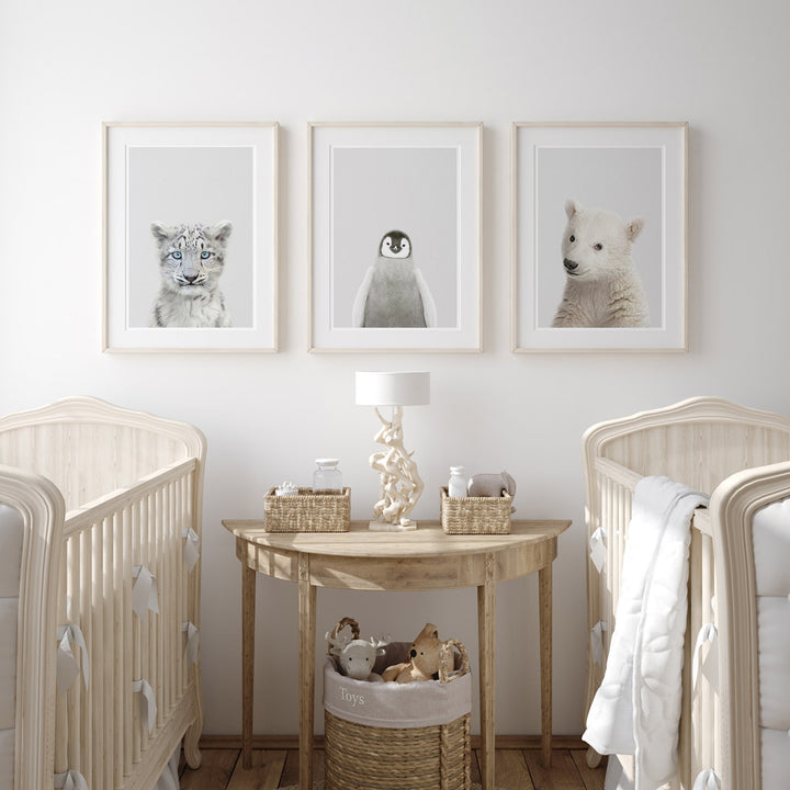 set of three nursery animal prints including a baby penguin