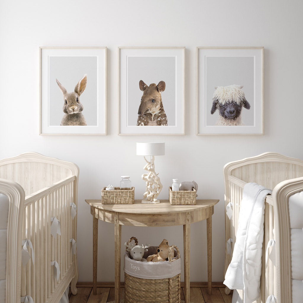set of three nursery animal prints including a tapir