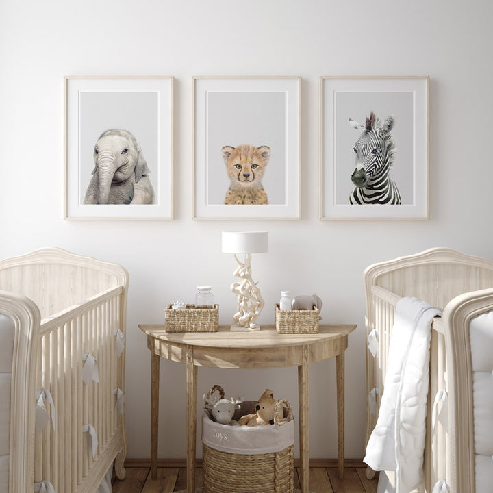 set of three nursery animal prints including a cheetah cub
