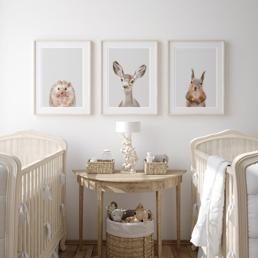 set of three nursery animal prints including a deer