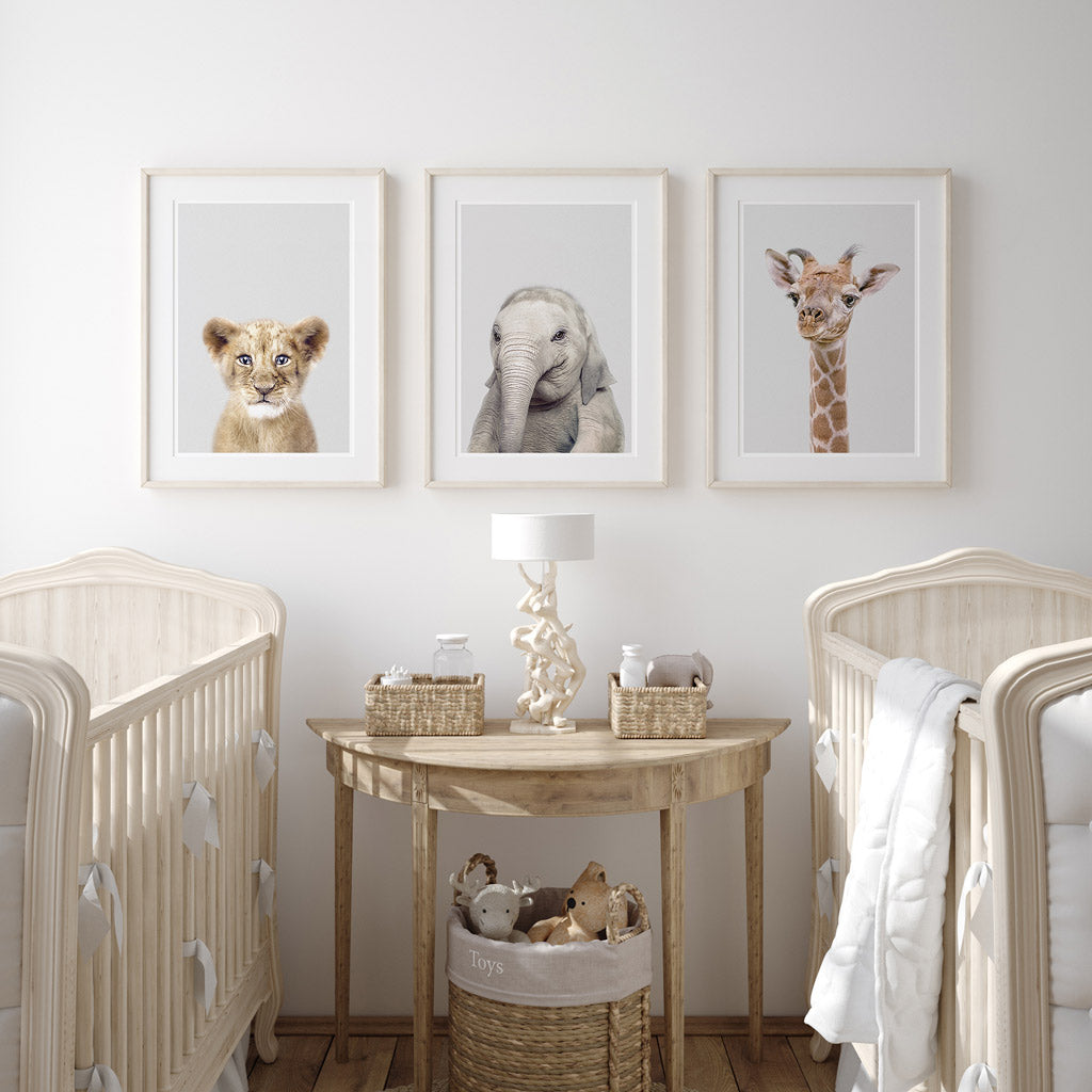 set of three nursery animal prints including an elephant