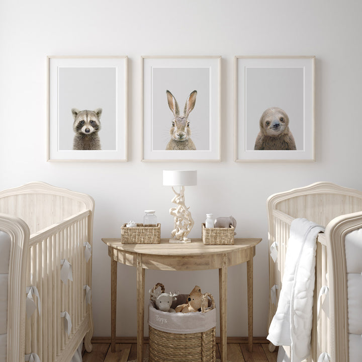 set of three nursery animal prints including a hare