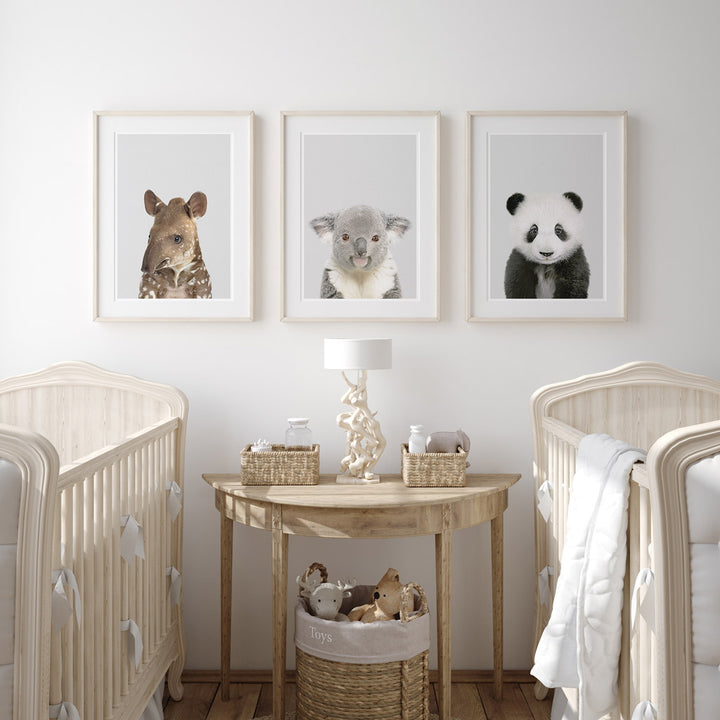 set of three nursery animal prints including a koala