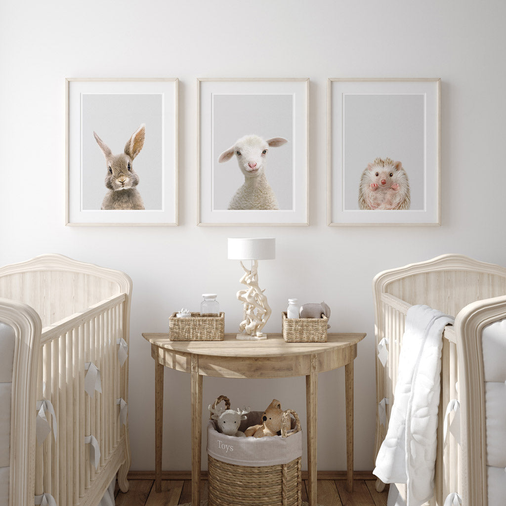 set of three nursery animal prints including a lamb