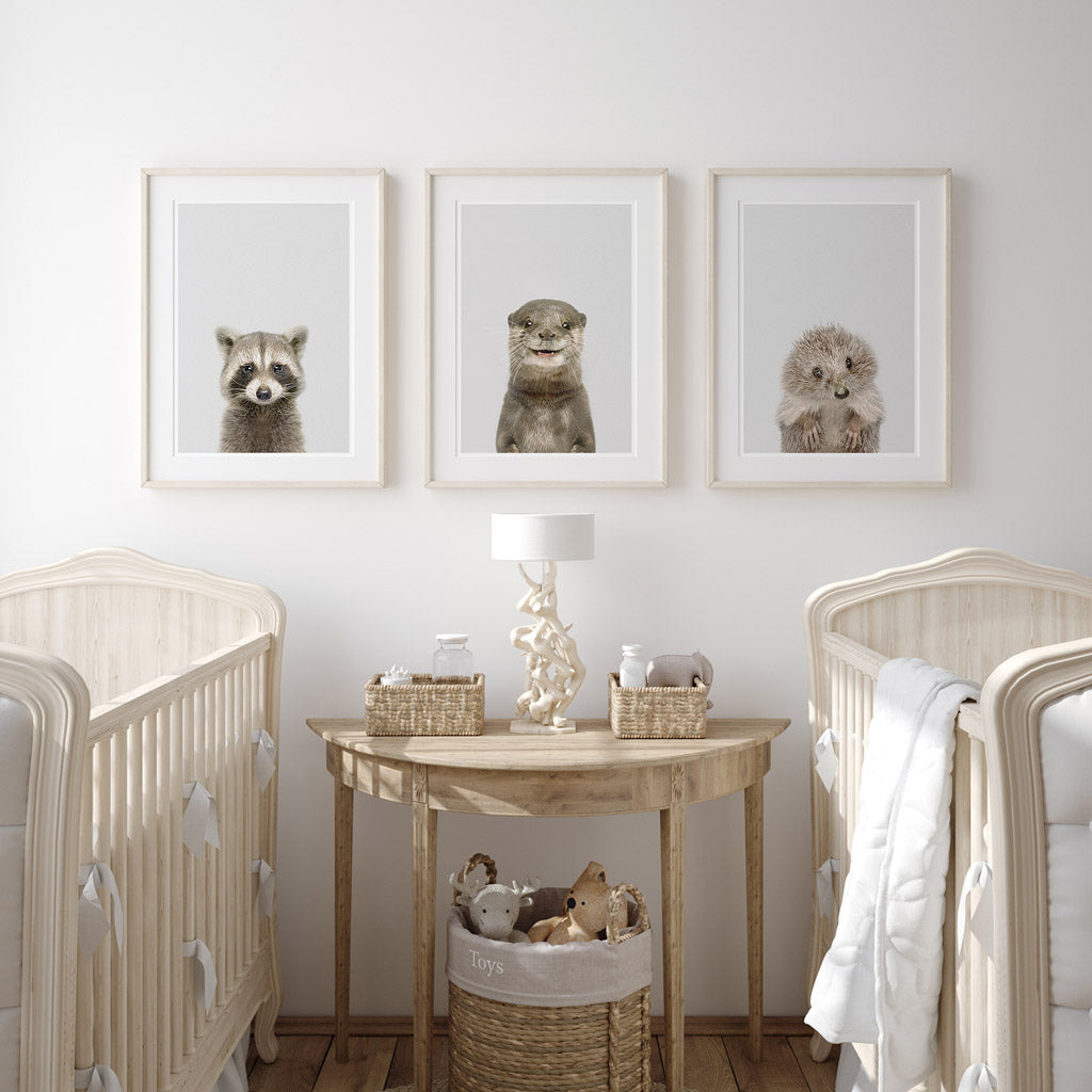 set of three nursery animal prints including a otter