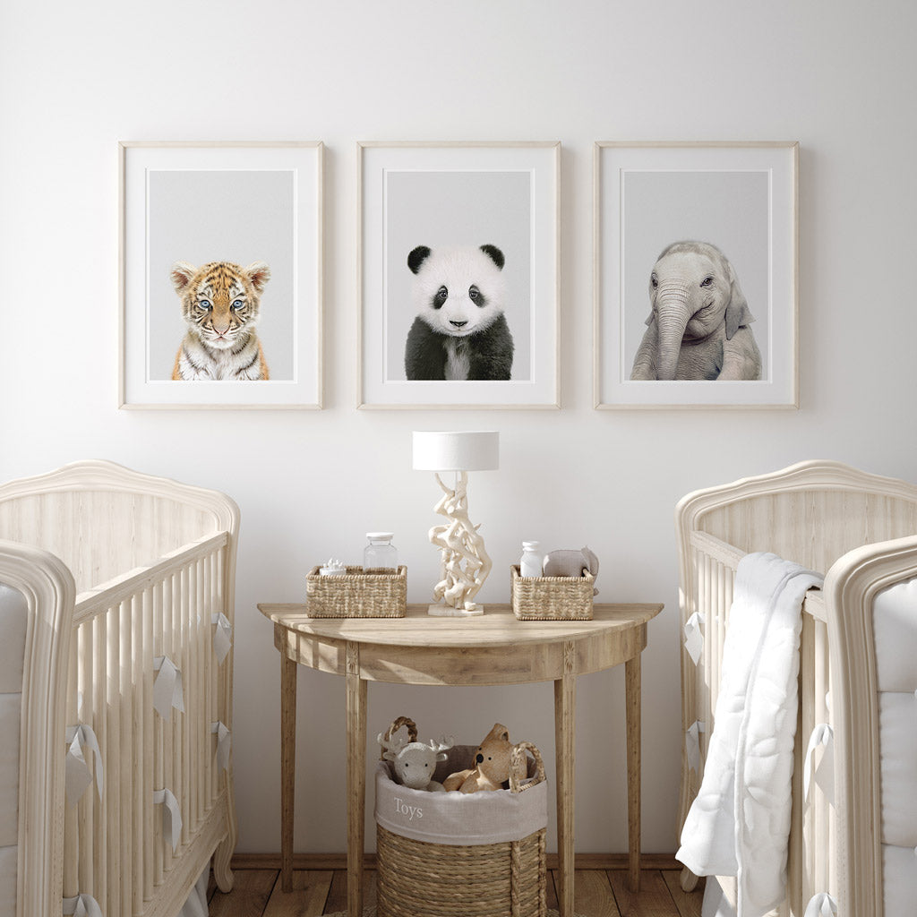 set of three nursery animal prints including a panda
