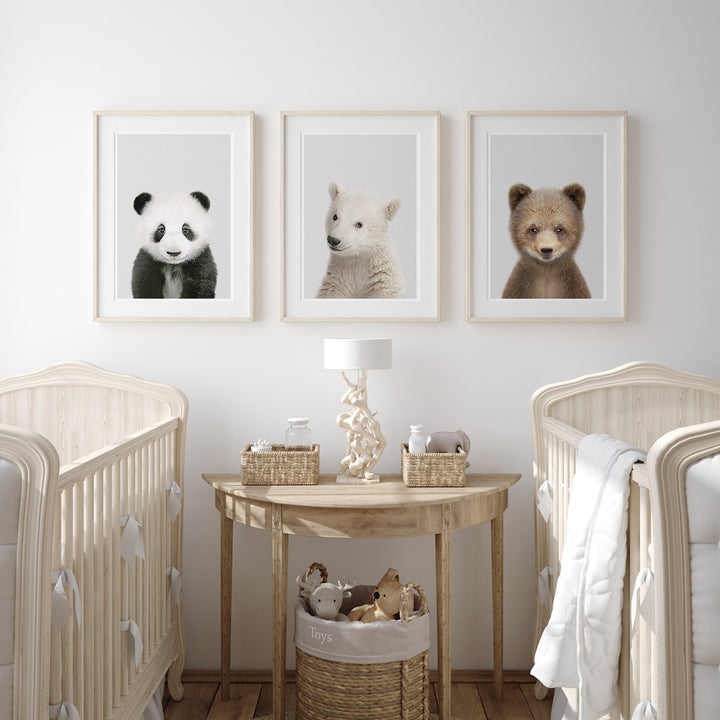 set of three nursery animal prints including a polar bear
