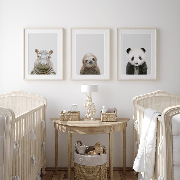 set of three nursery animal prints including a sloth