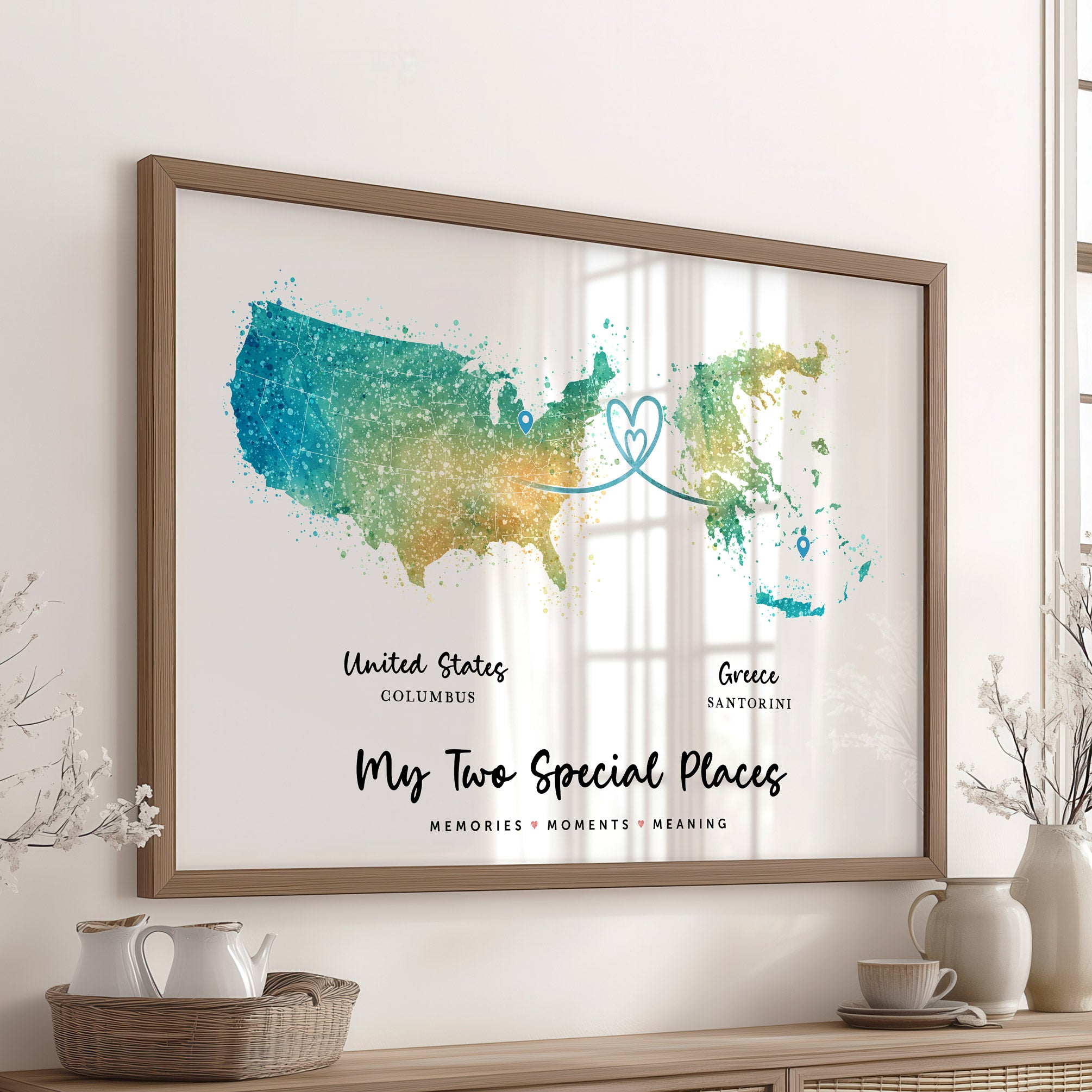 Personalised Two Location Map Print v2.1