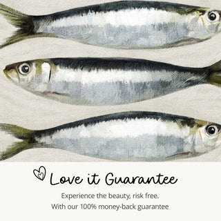 A charming and quirky sardine artwork, great for adding personality to home decor.